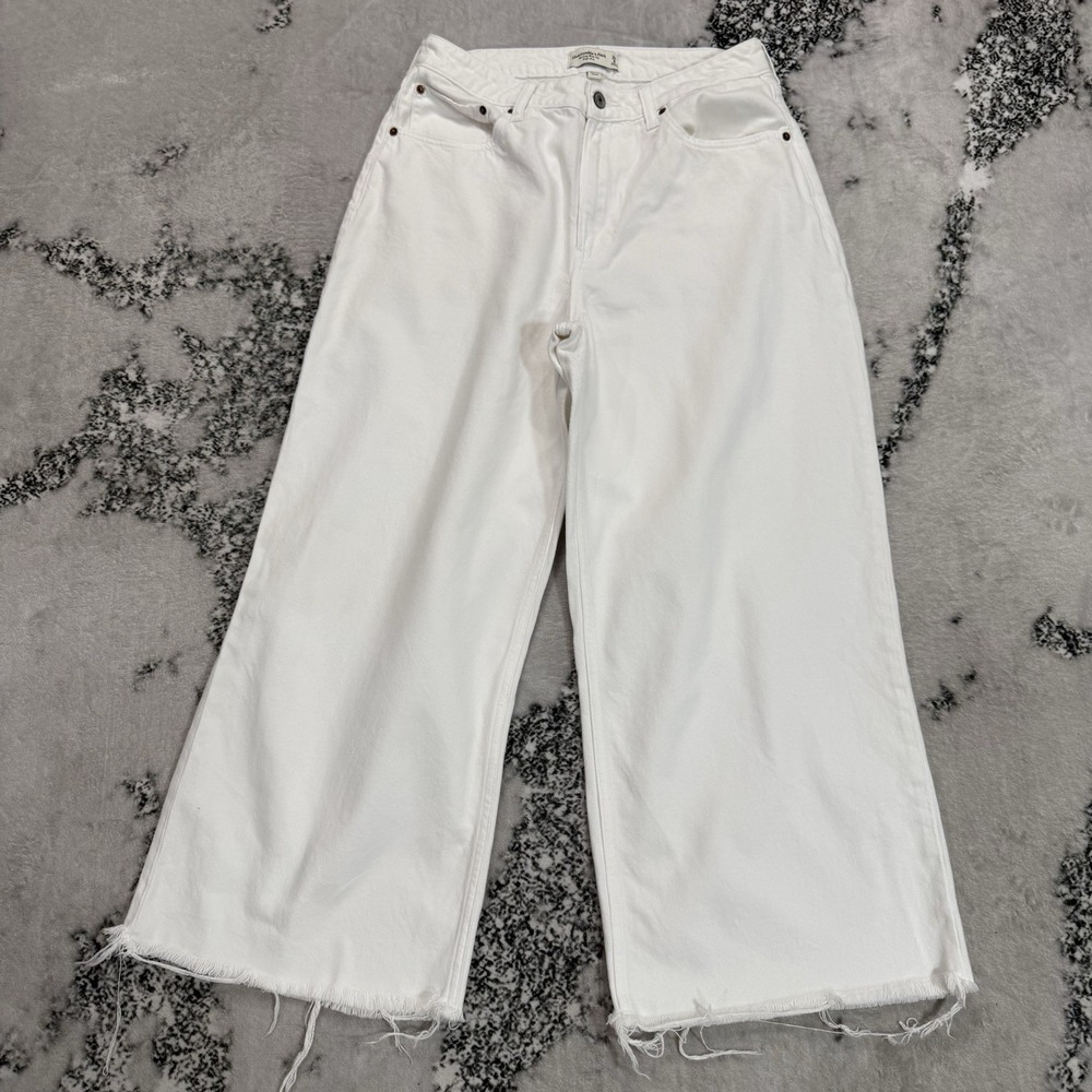 Abercrombie & Fitch Curve Love Womens 29/8 White Crop Wide Leg High Rise Jeans